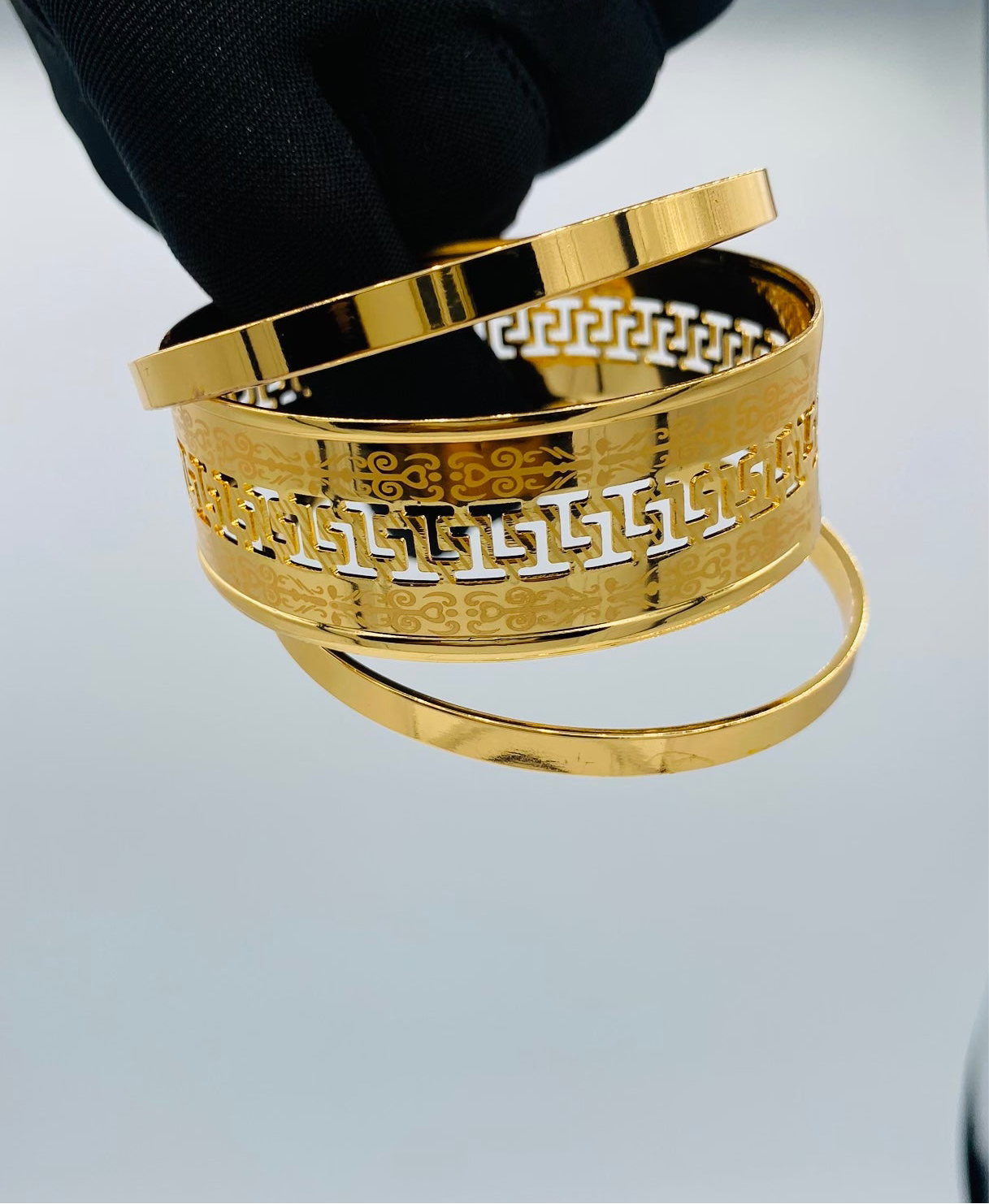 Set Of Unique 3pcs Gold Plated Bangle + Freebies