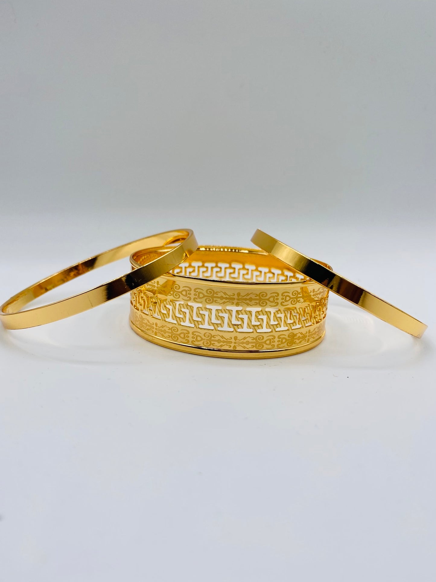 Set Of Unique 3pcs Gold Plated Bangle + Freebies