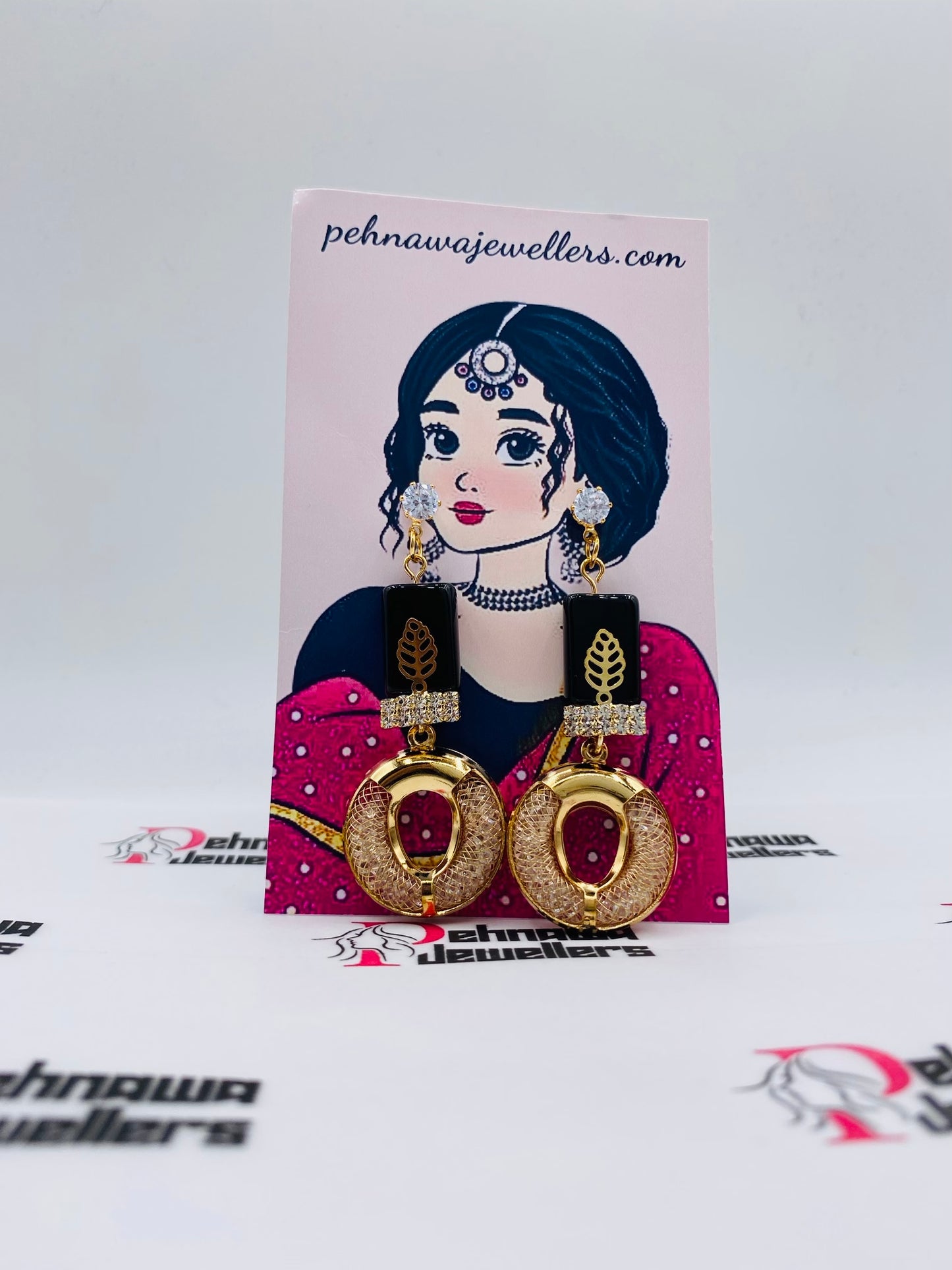 Trendy Round Elegant Golden Earrings Pair + Freebies