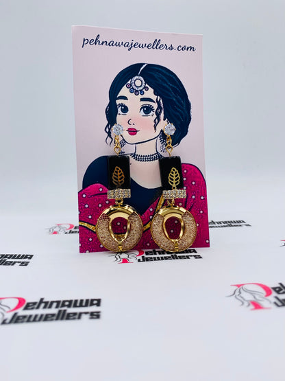 Trendy Round Elegant Golden Earrings Pair + Freebies