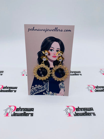 Stylish Round Golden Earrings Pair + Freebies