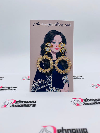 Stylish Round Golden Earrings Pair + Freebies