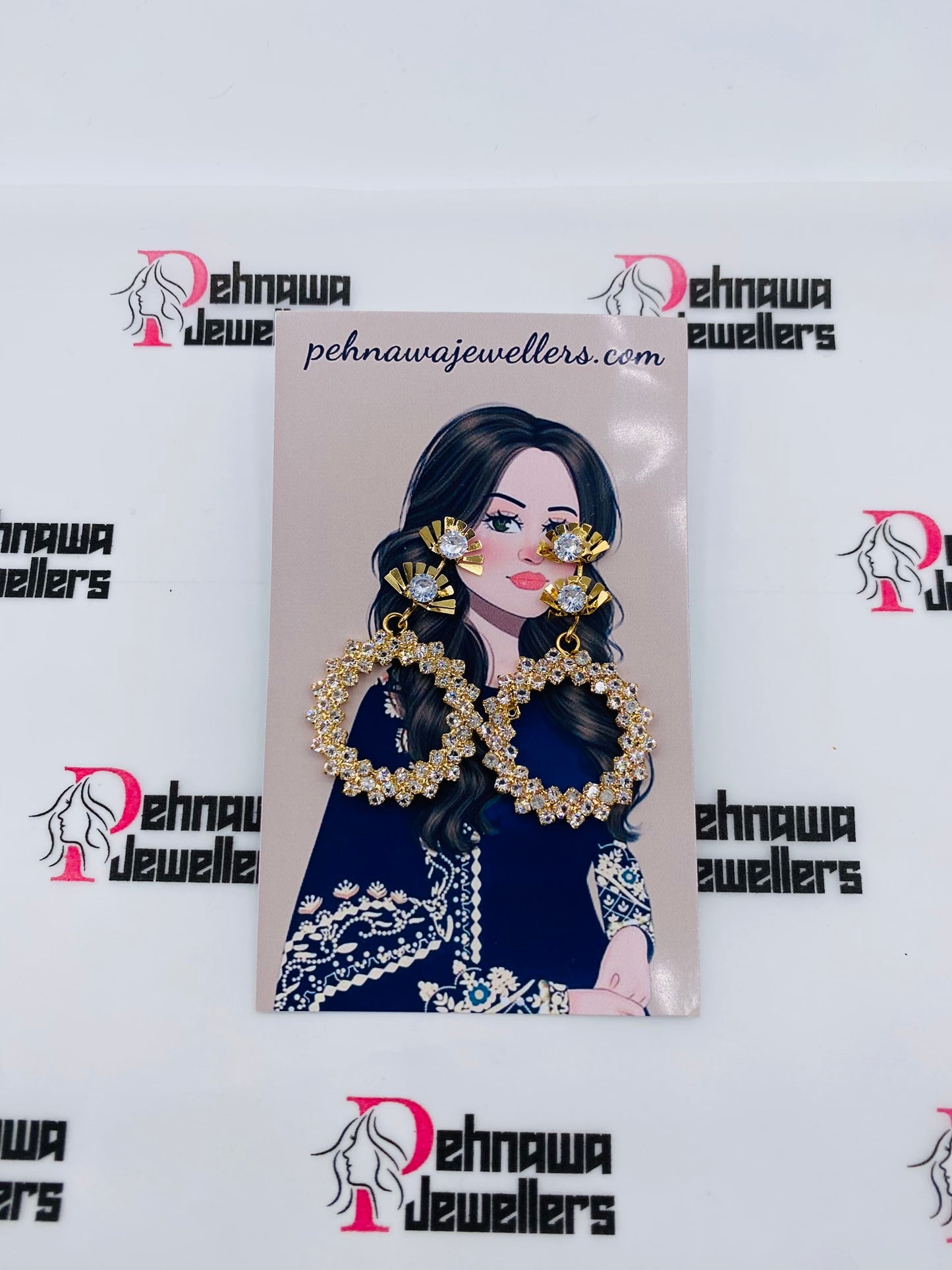 Stylish Round Golden Earrings Pair + Freebies